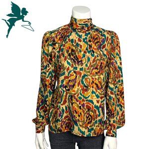 VINTAGE Silk Blouse With Mini Puff Sleeves